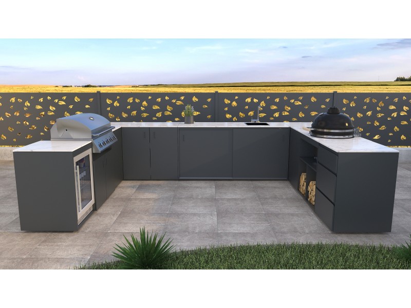 Modulare Outdoor Küche - Element mit Spüle auf der rechten Seite, Anthrazit