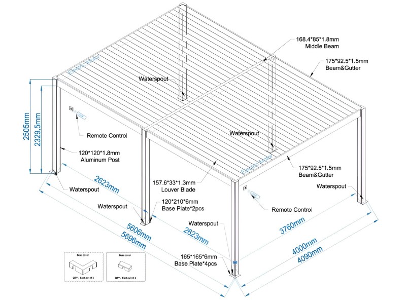 Bioklimatska pergola 5,6 x 4 m; temno siva