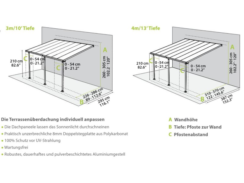 Feria - 3 x 3,07 m - bijela/transparent