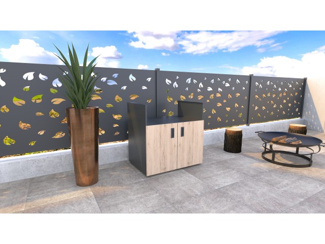 Modularna letna kuhinja - Element za žar, lesni dekor – hrast rustik