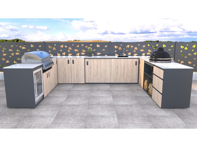 Modularna letna kuhinja - Element s predali, hrast rustik