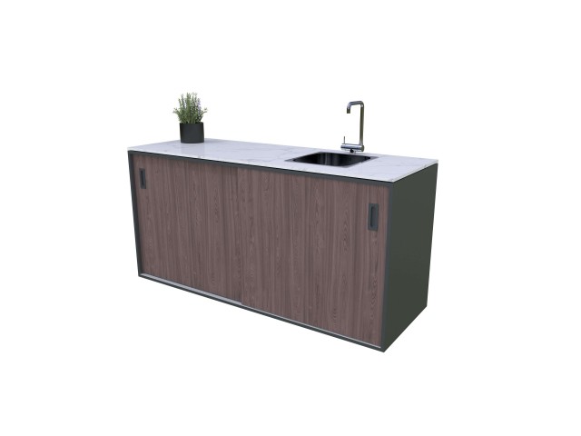 Modularna letna kuhinja - Element s pomivalnim koritom na desni strani, lesni dekor - ameriški oreh