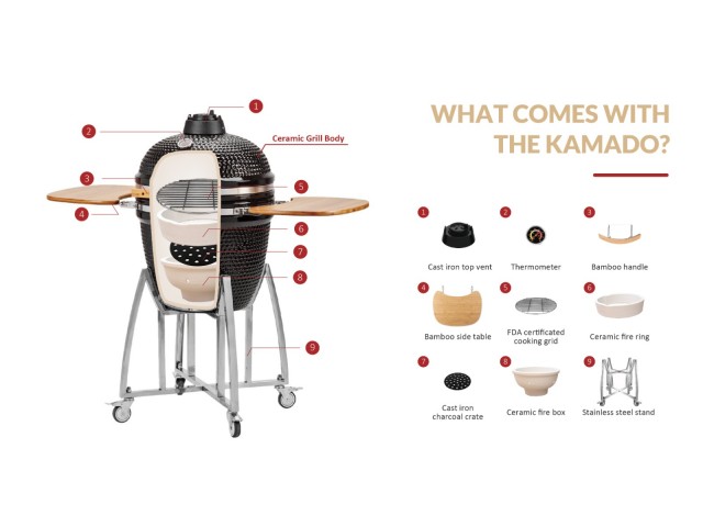  Kamado roštilj sa postoljem i pomoćnim stolićima