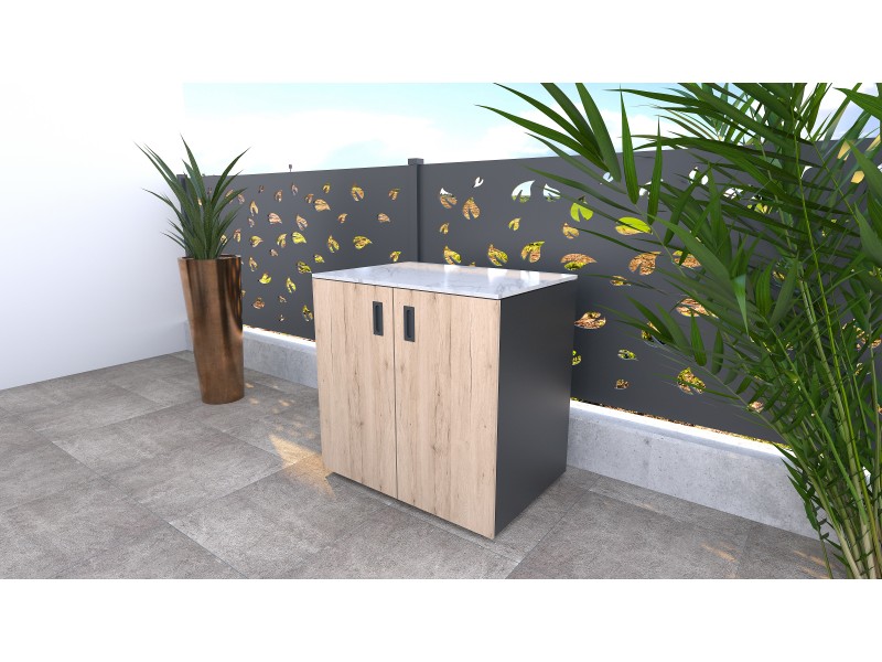 Modulare Outdoor Küche - Element mit Türen, Holzdekor – rustikale Eiche