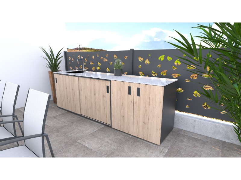 Modulare Outdoor Küche - Element mit Spüle, Holzdekor – rustikale Eiche