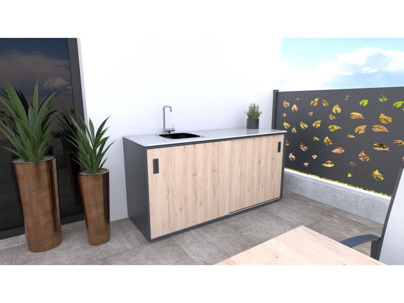 Modulare Outdoor Küche - Element mit Spüle, Holzdekor – rustikale Eiche
