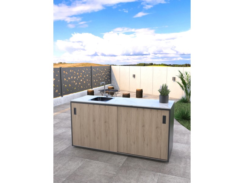 Modulare Outdoor Küche - Element mit Spüle, Holzdekor – rustikale Eiche