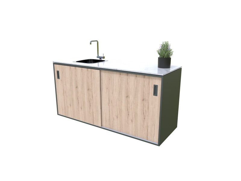 Modulare Outdoor Küche - Element mit Spüle, Holzdekor – rustikale Eiche