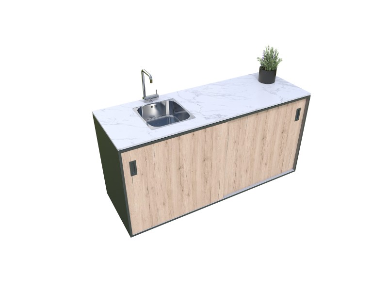 Modulare Outdoor Küche - Element mit Spüle, Holzdekor – rustikale Eiche