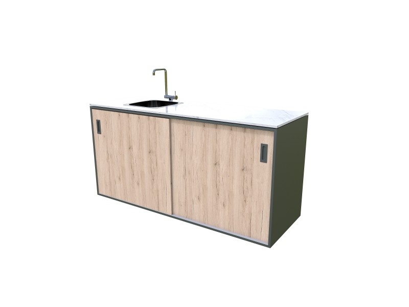 Modulare Outdoor Küche - Element mit Spüle, Holzdekor – rustikale Eiche