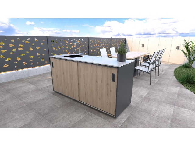 Modulare Outdoor Küche - Element mit Spüle, Holzdekor – rustikale Eiche